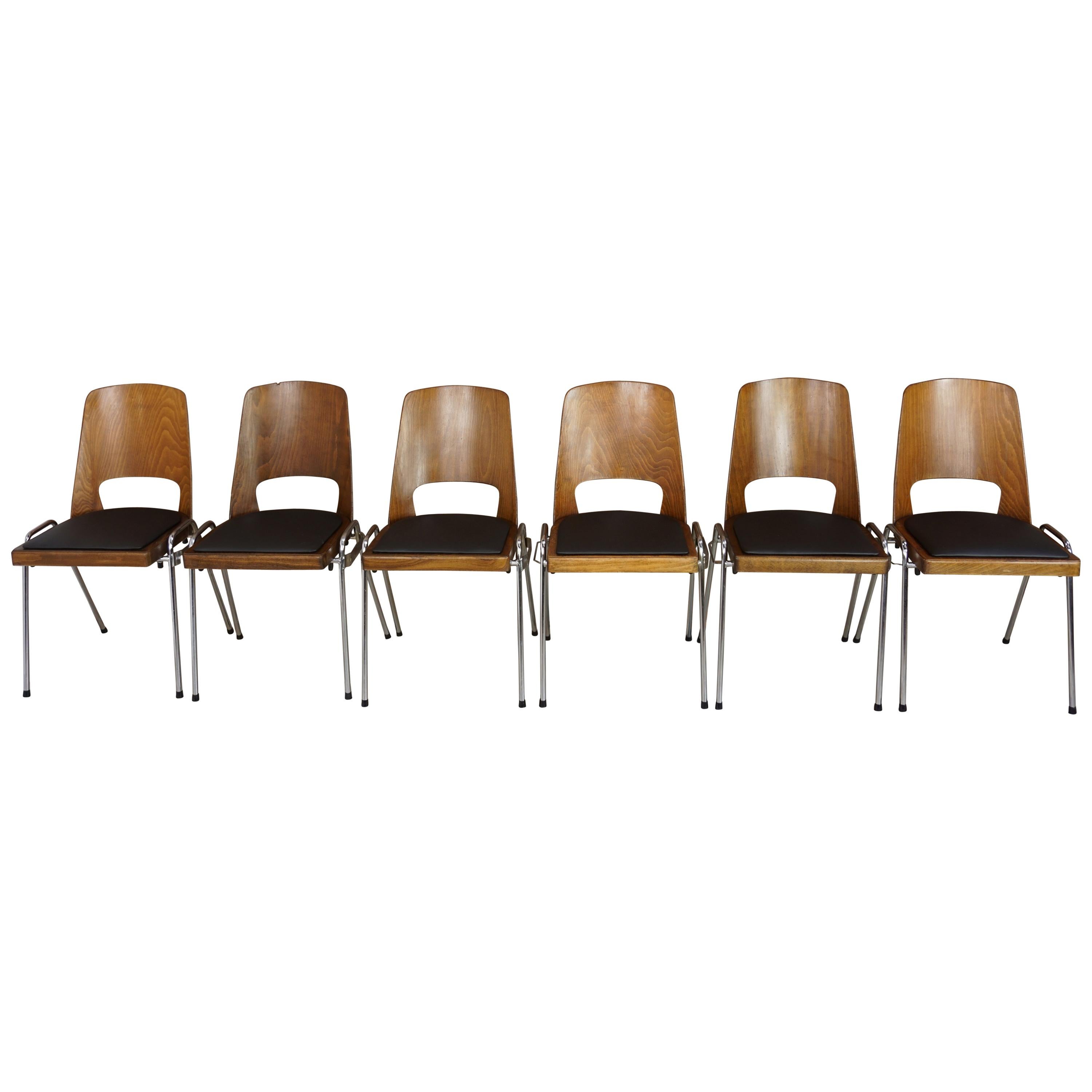 French 1960s Design Set of Six Chairs by Baumann