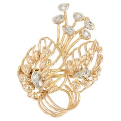 French, 1960s, Diamond 18 Karat Rose Gold Bouquet Retro Brooch