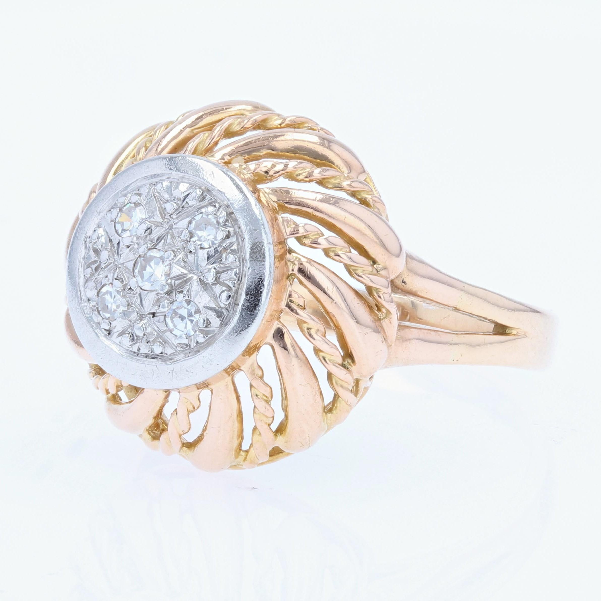Brilliant Cut French 1960s Diamond 18 Karat Rose Gold Retro Ring For Sale