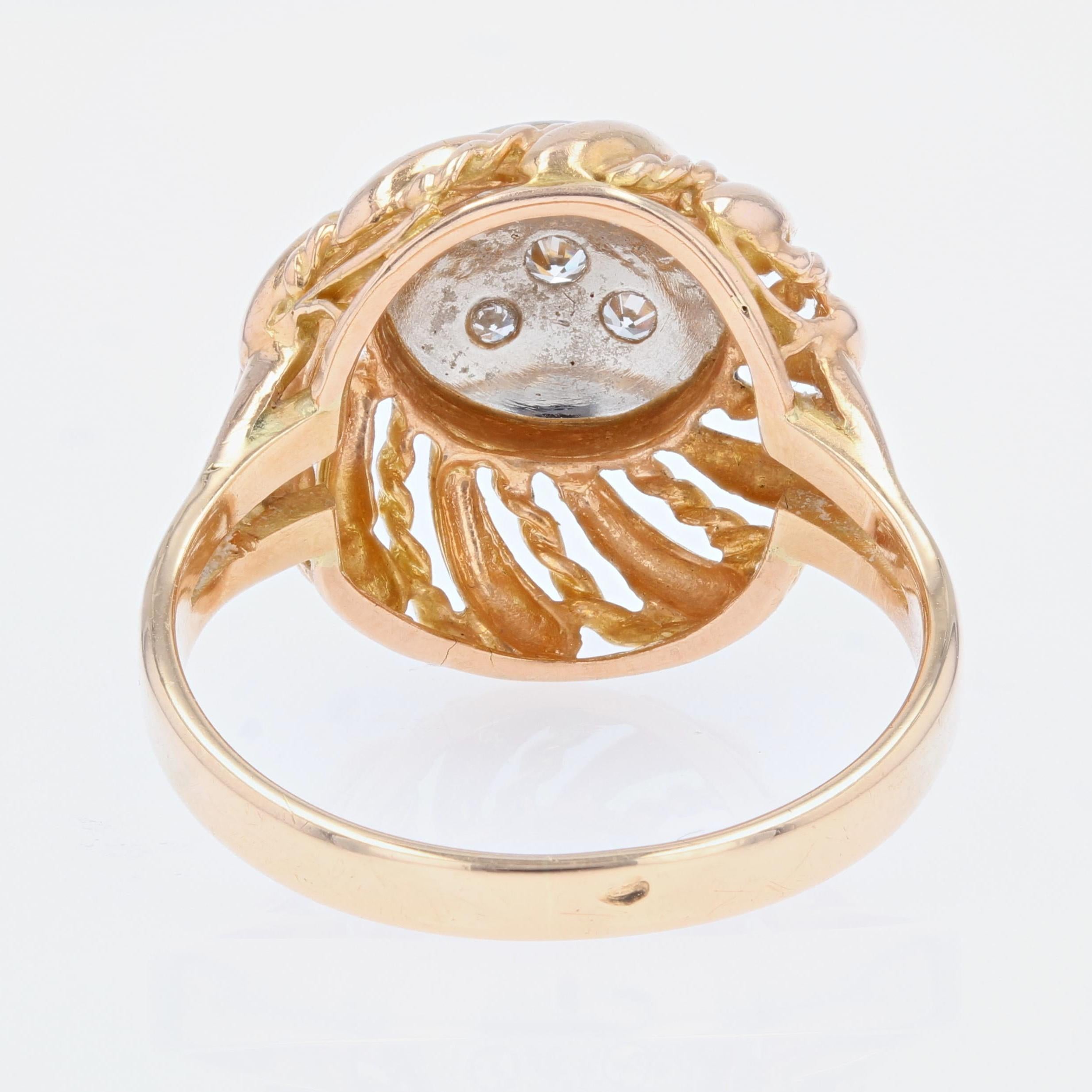 French 1960s Diamond 18 Karat Rose Gold Retro Ring For Sale 1