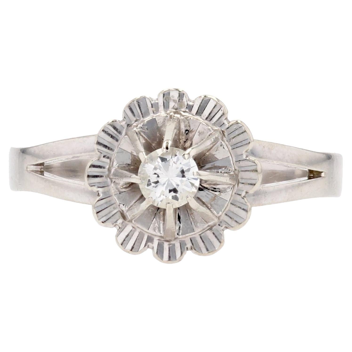French 1960s Diamond 18 Karat White Gold Solitaire Ring For Sale