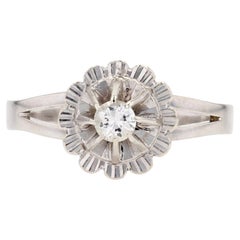 French 1960s Diamond 18 Karat White Gold Solitaire Ring