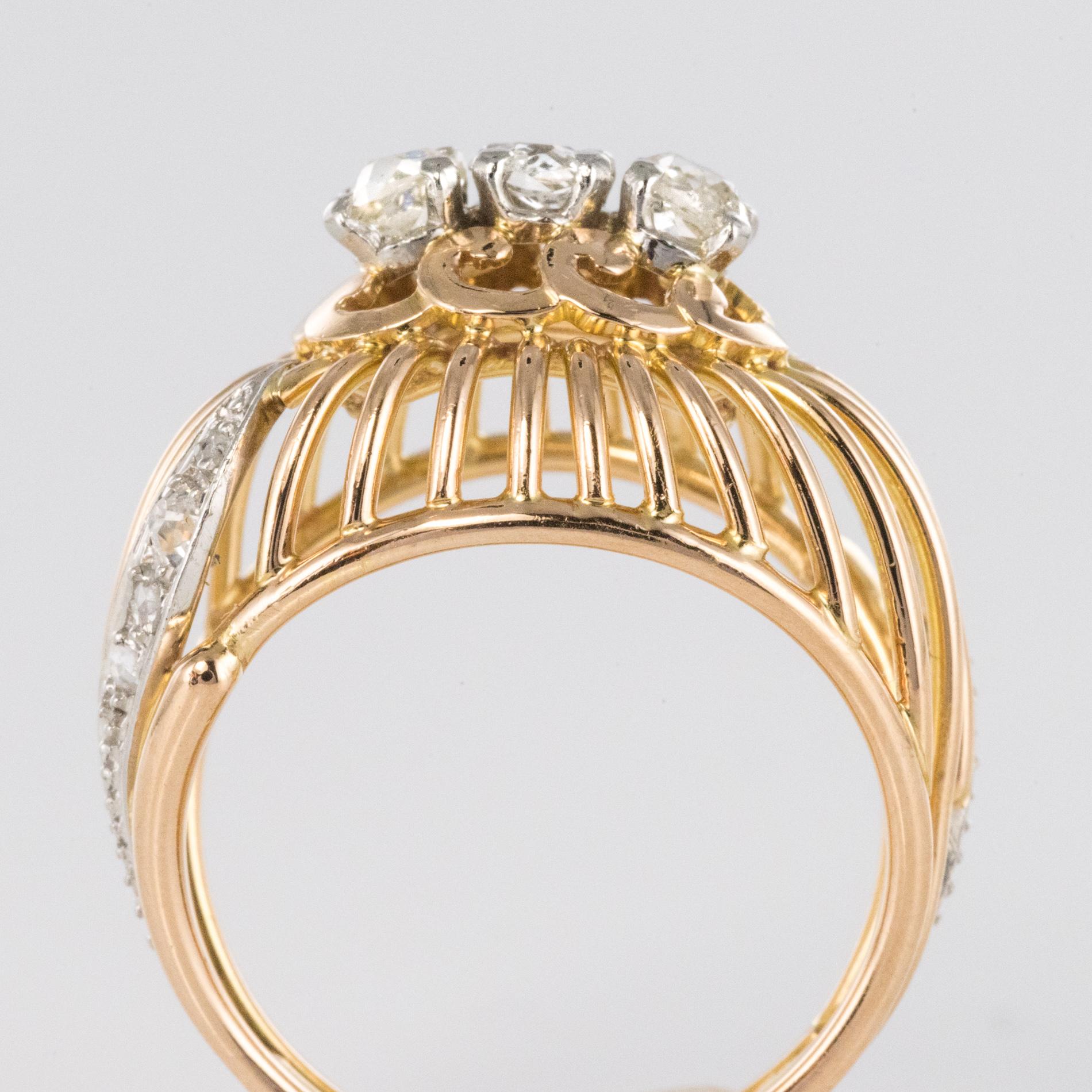 Bague à dôme en or jaune 18 carats avec diamant des années 1960 en vente 4