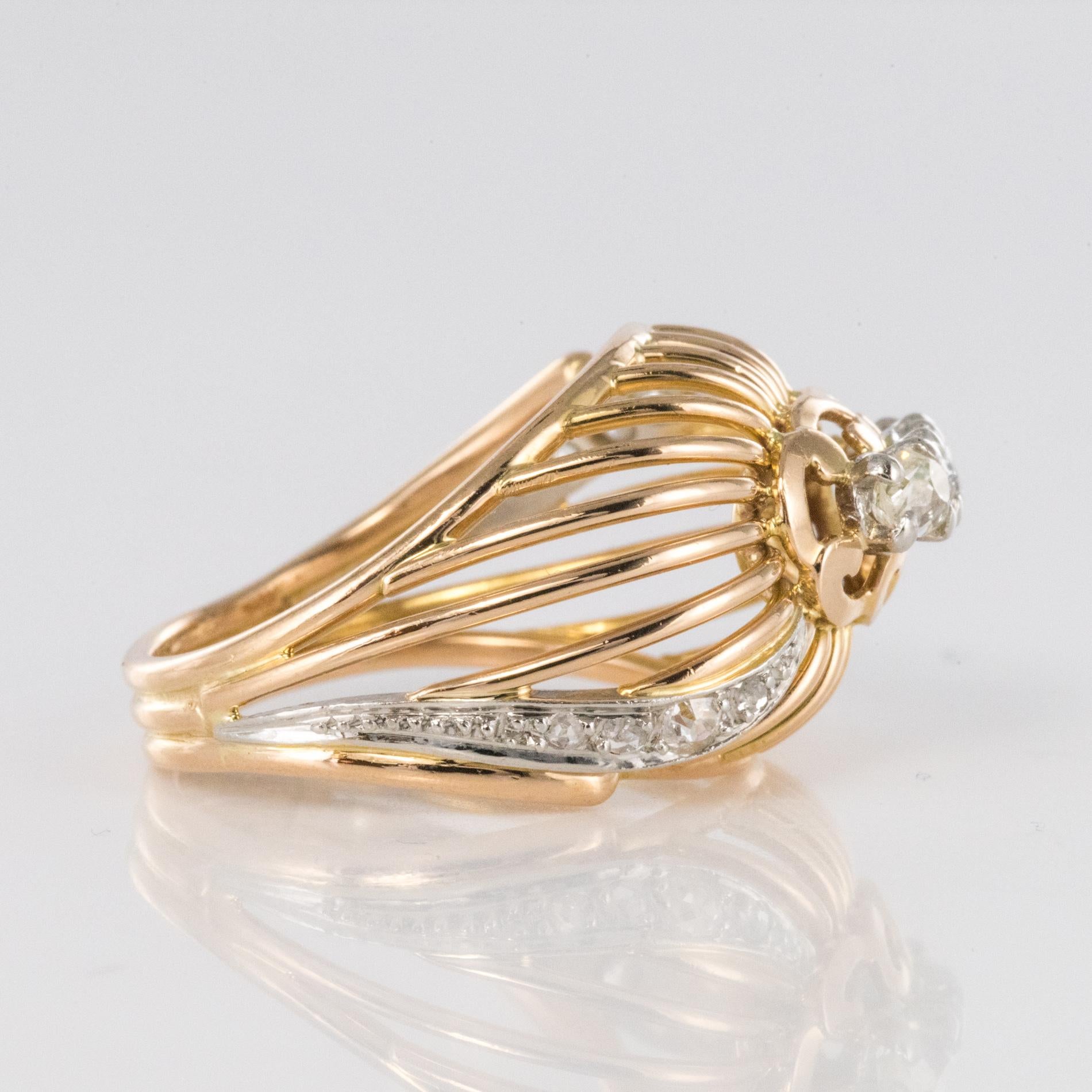 Bague à dôme en or jaune 18 carats avec diamant des années 1960 en vente 6