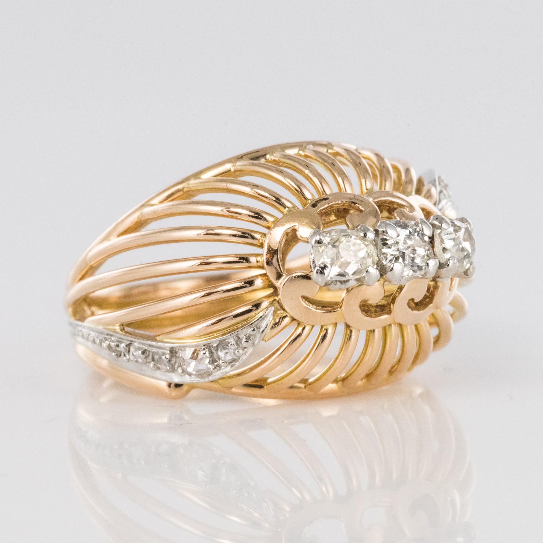 Bague à dôme en or jaune 18 carats avec diamant des années 1960 en vente 3