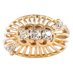 Retro French 1960s Diamond 18 Karat Yellow Gold Thread Dome Ring