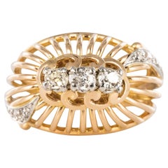French 1960s Diamond 18 Karat Yellow Gold Thread Dome Ring