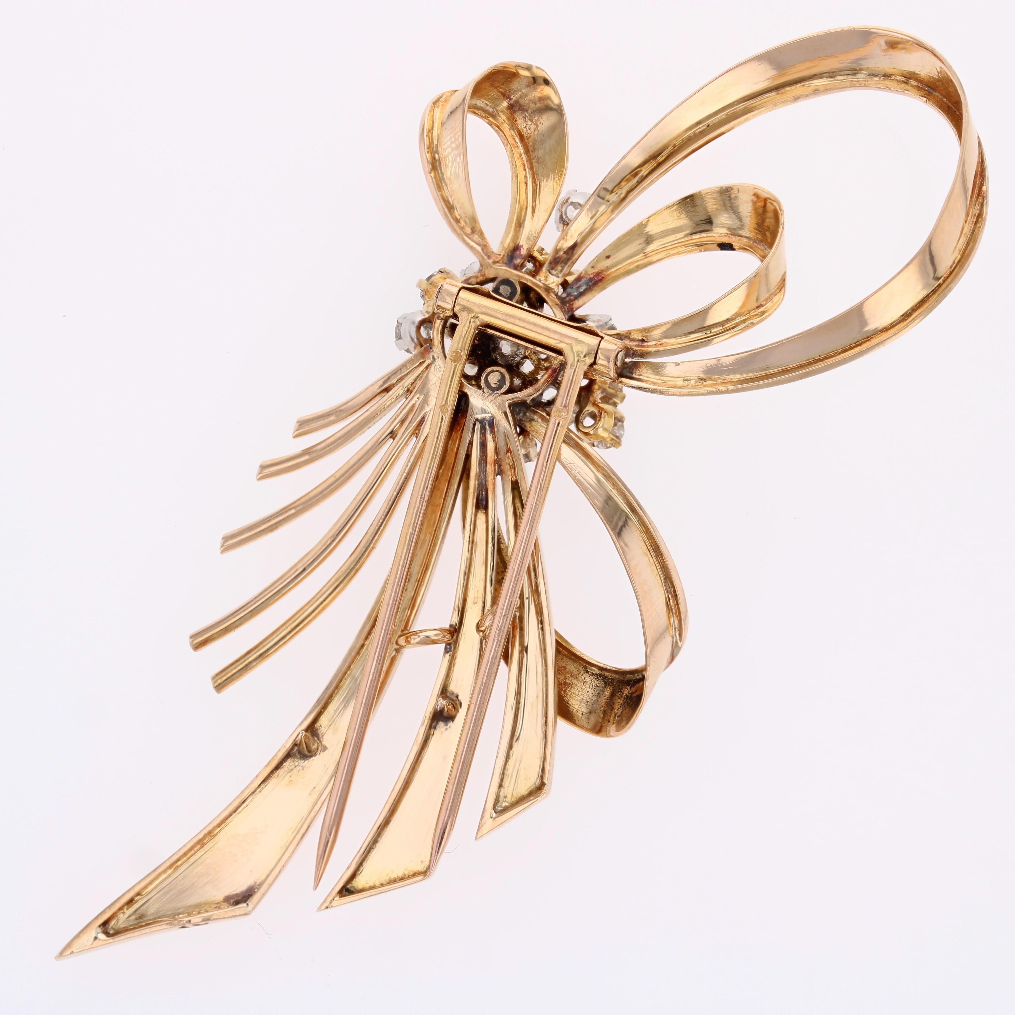 Französische 1960er Jahre Diamanten 18 Karat Rose Gold Schleife Brosche im Angebot 6