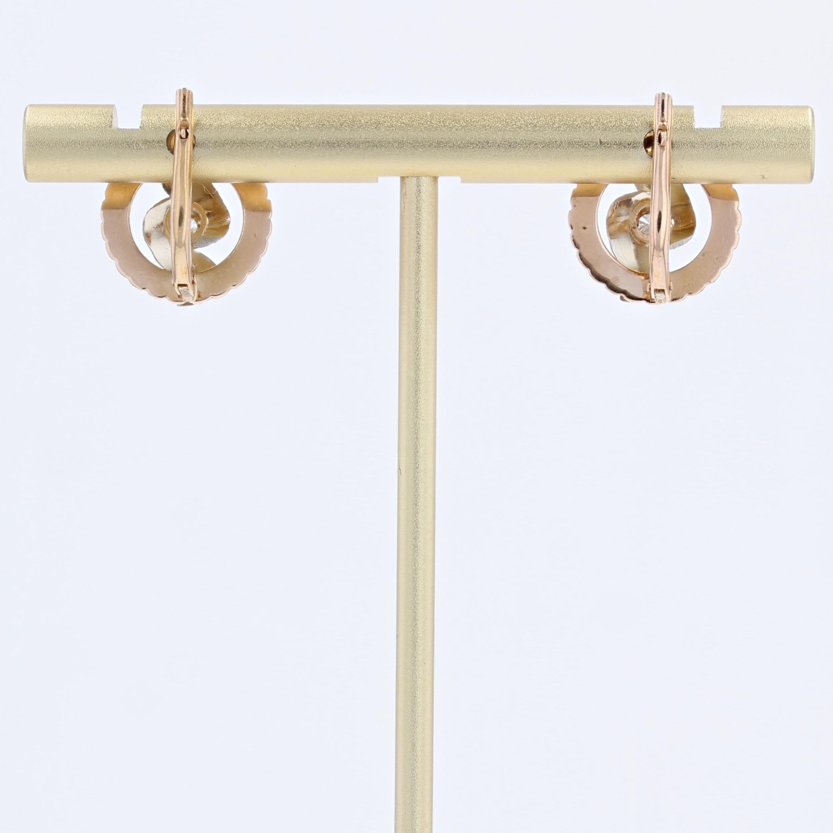 French 1960s Diamonds 18 Karat Rose White Gold Earrings For Sale 4