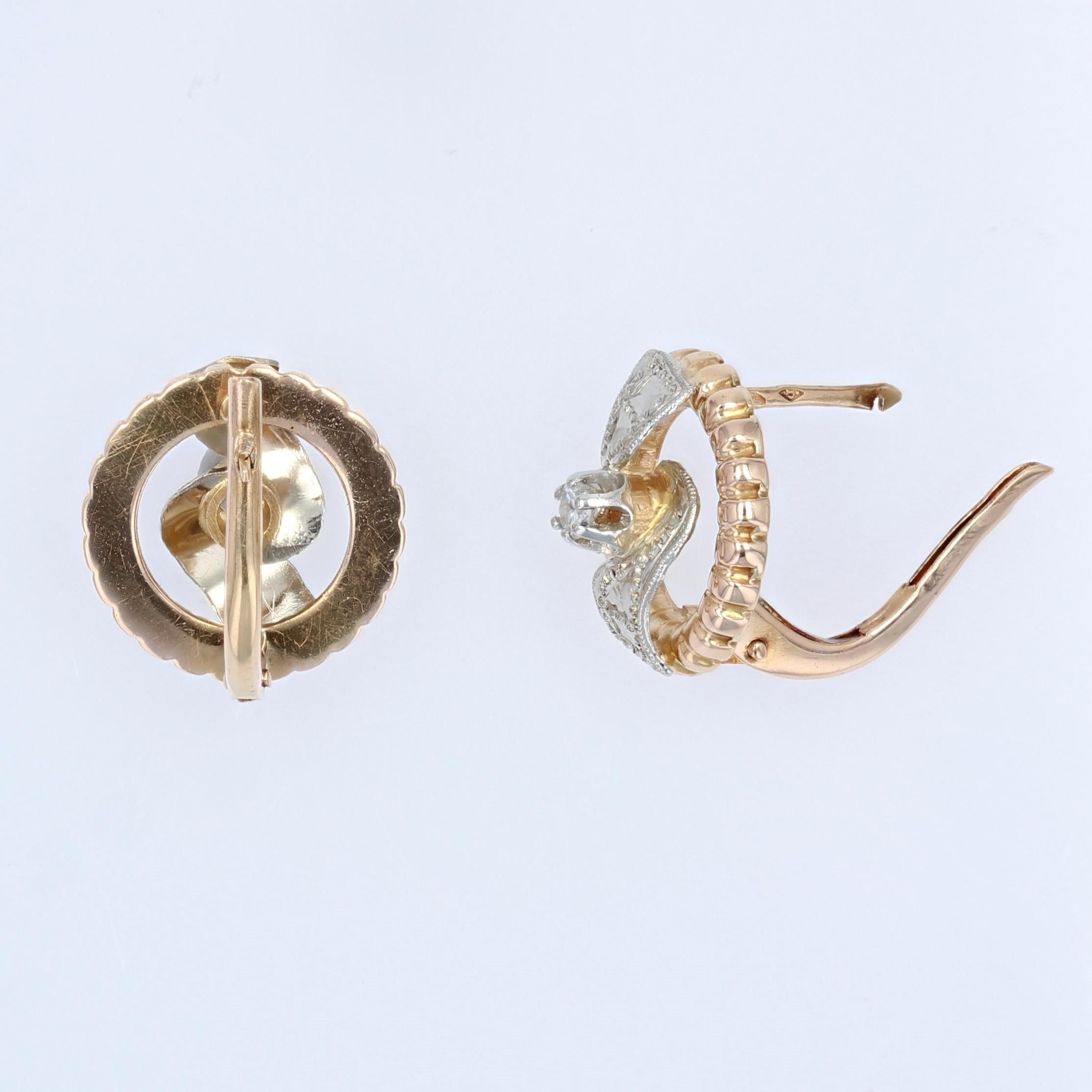 French 1960s Diamonds 18 Karat Rose White Gold Earrings For Sale 5