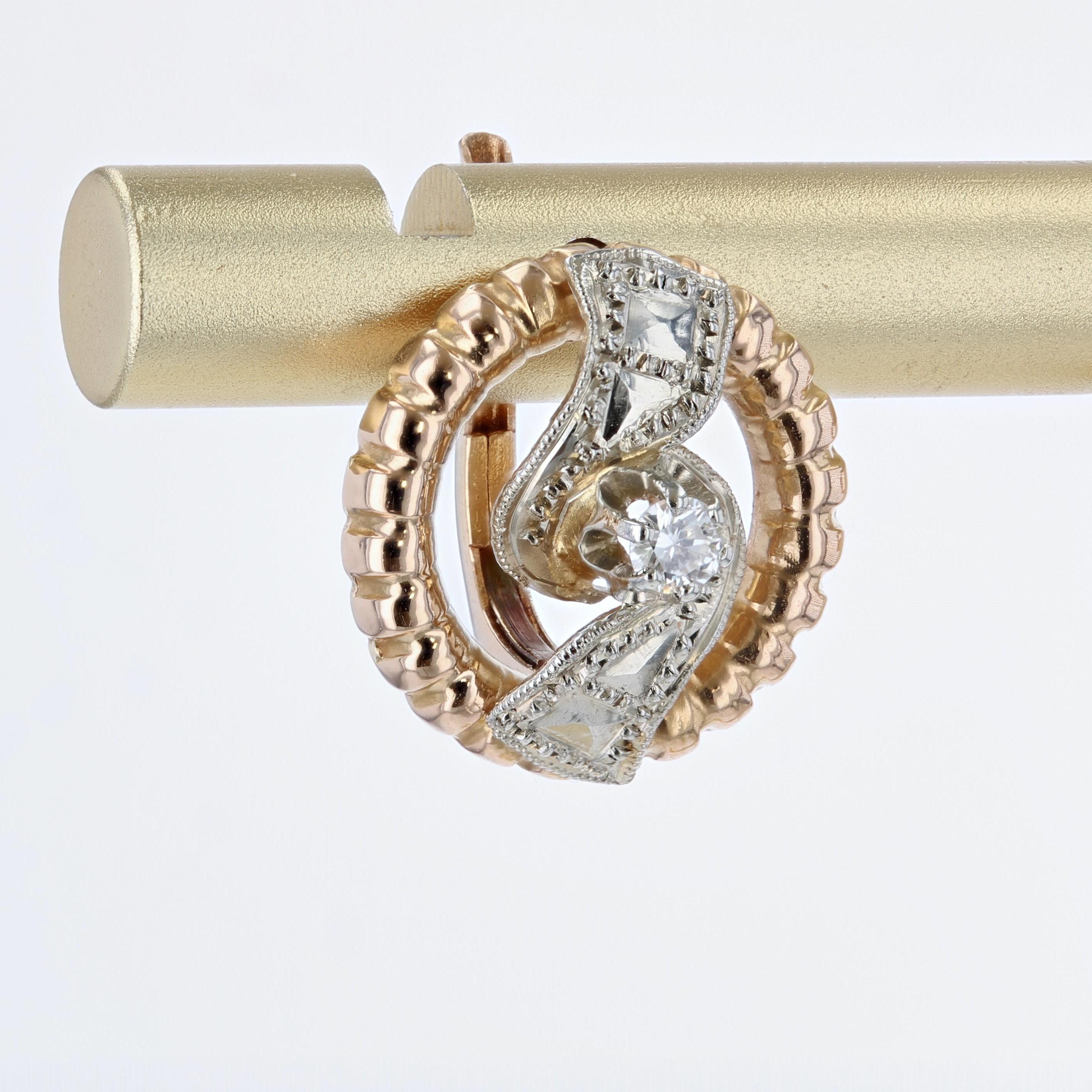 Brilliant Cut French 1960s Diamonds 18 Karat Rose White Gold Earrings For Sale