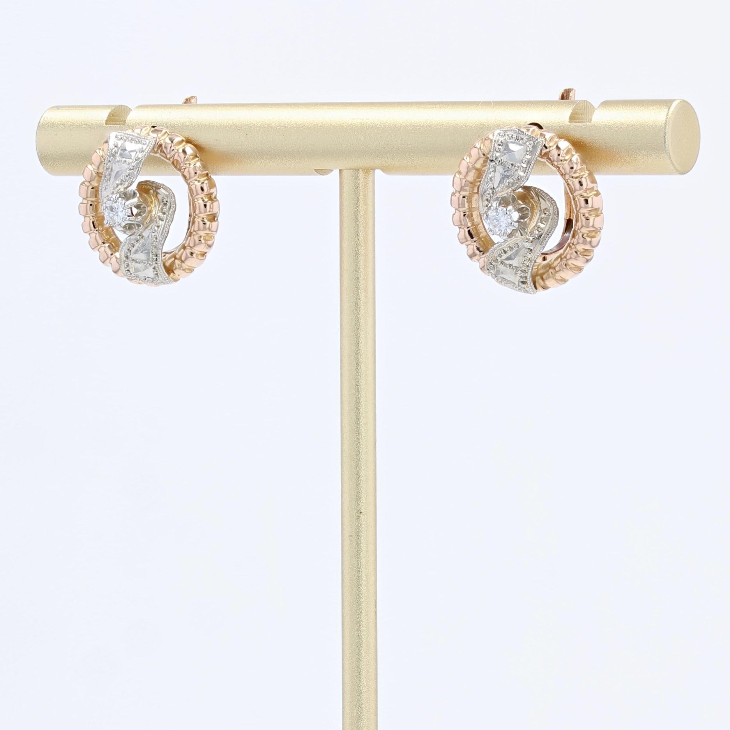 Women's French 1960s Diamonds 18 Karat Rose White Gold Earrings For Sale