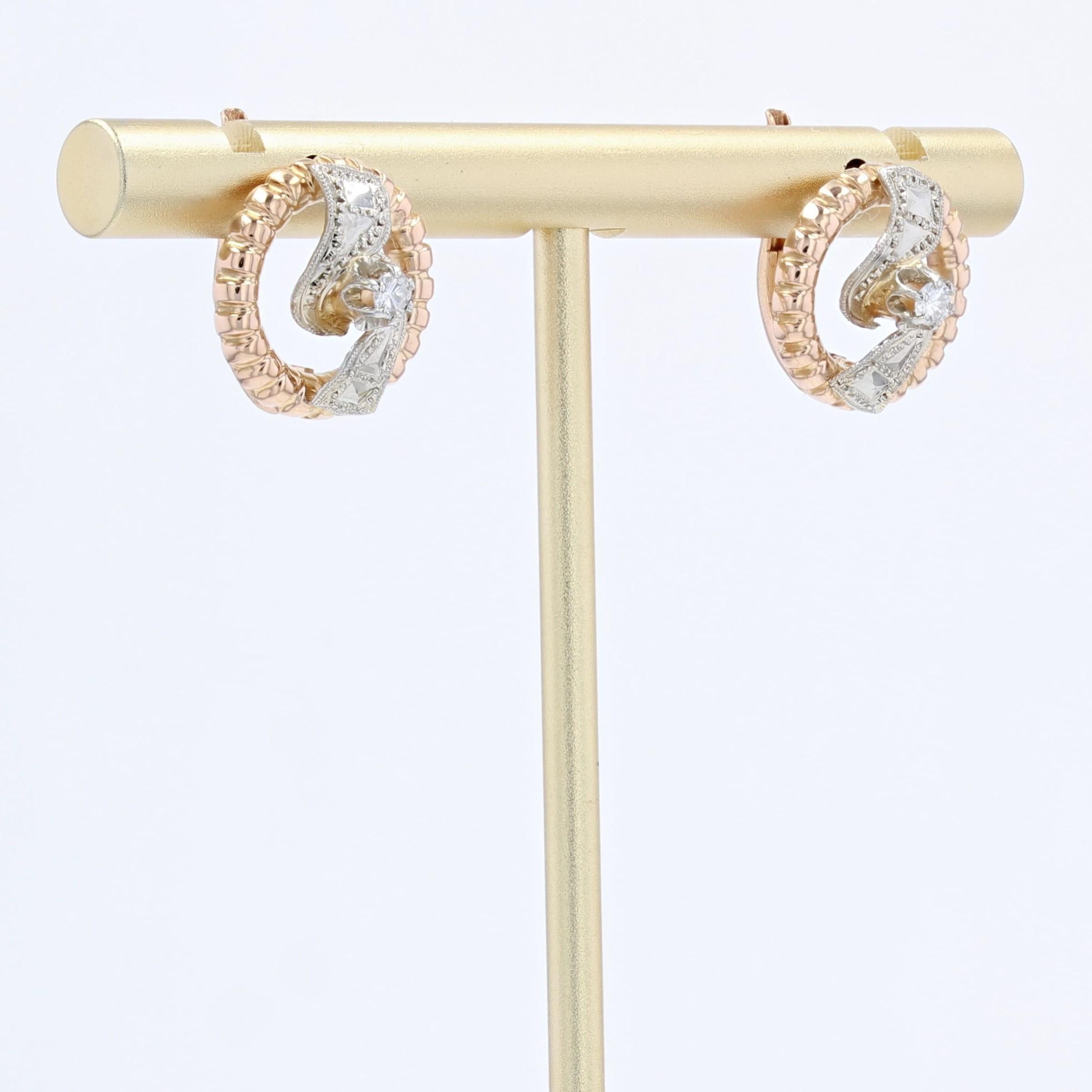 French 1960s Diamonds 18 Karat Rose White Gold Earrings For Sale 1
