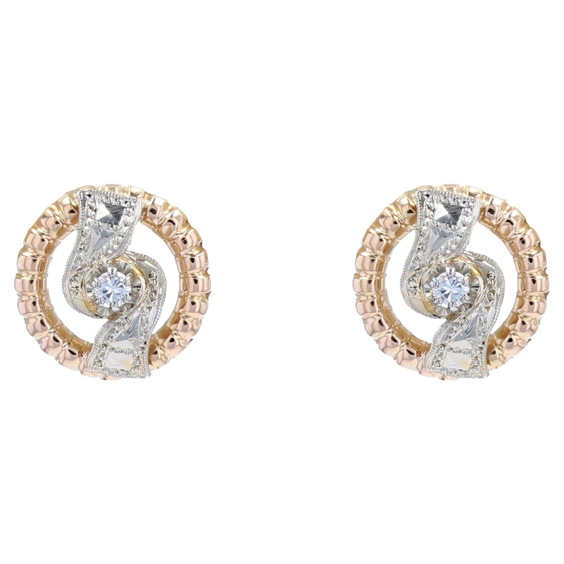 Boucles d'oreilles en or blanc rose 18 carats et diamants des annes 1960 franaises