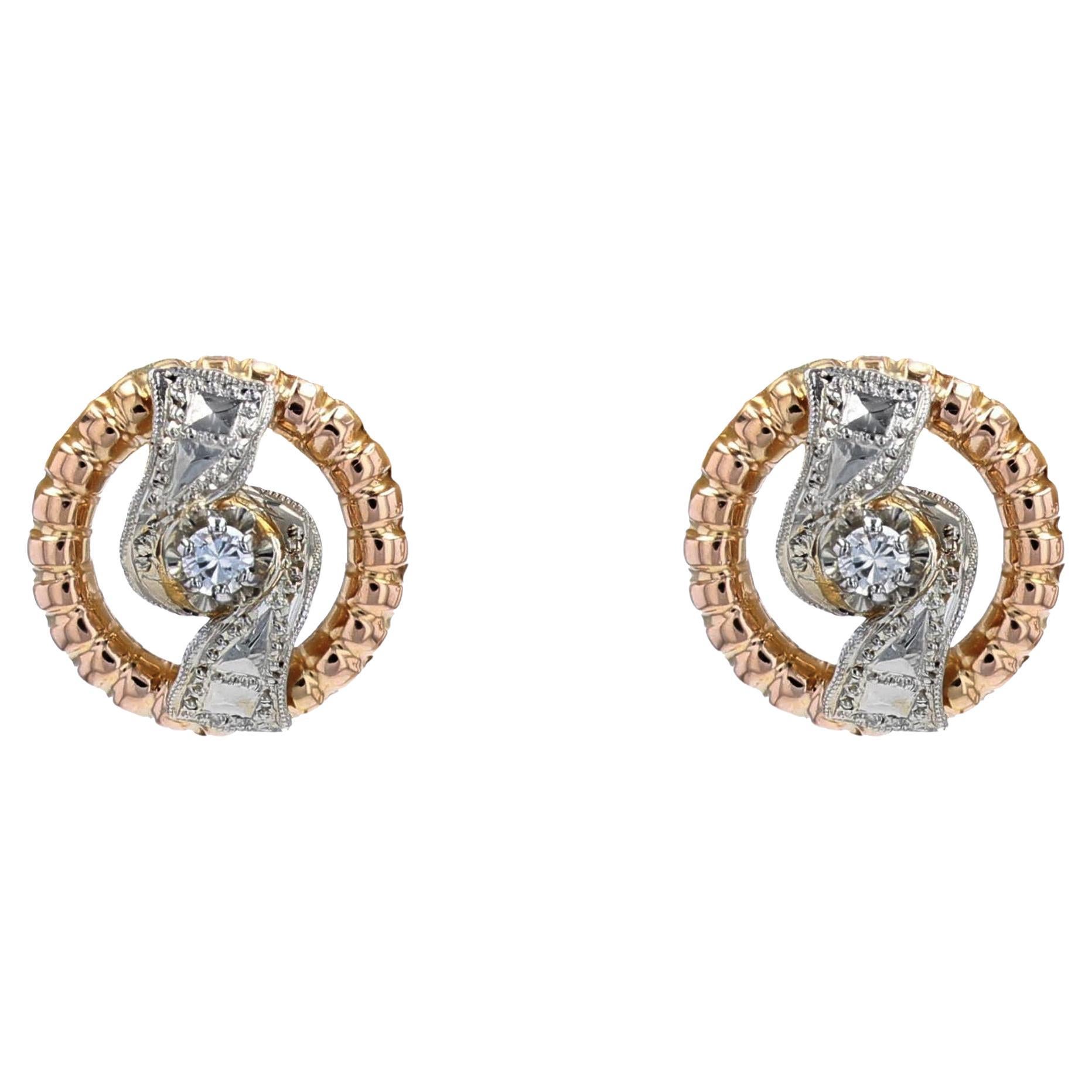 French 1960s Diamonds 18 Karat Rose White Gold Earrings