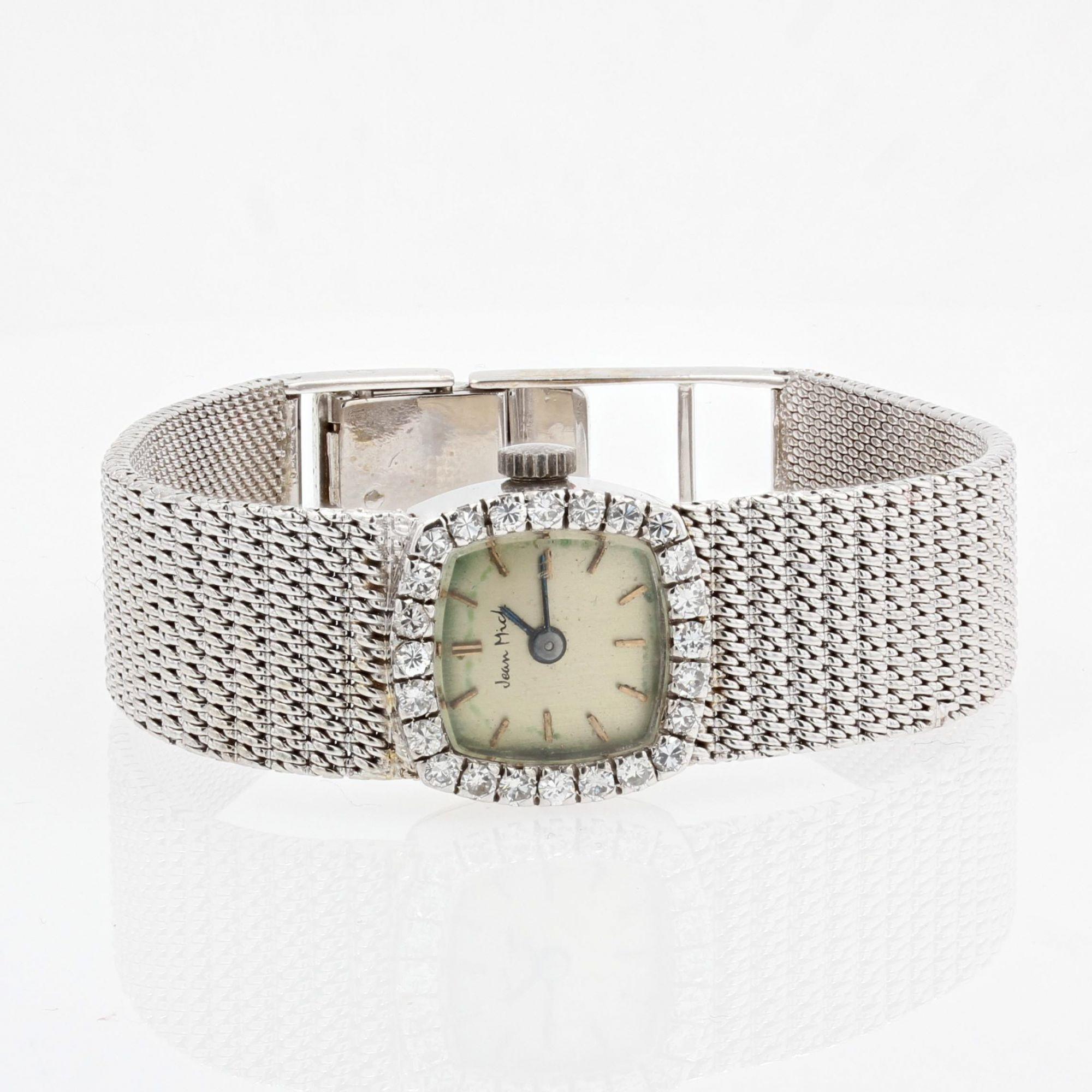 Retro French 1960s Diamonds 18 Karat White Gold Lady's Watch For Sale