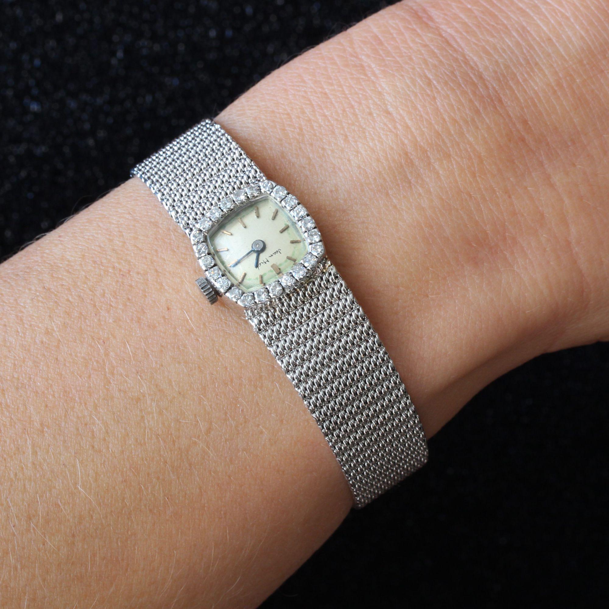 Women's French 1960s Diamonds 18 Karat White Gold Lady's Watch For Sale