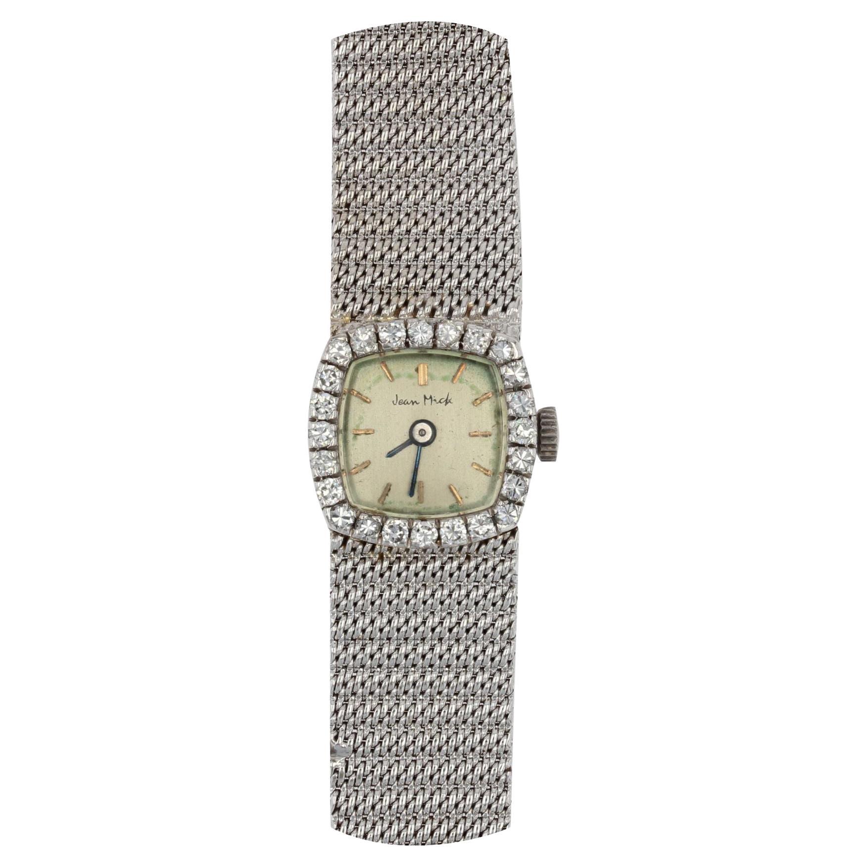 French 1960s Diamonds 18 Karat White Gold Lady's Watch For Sale