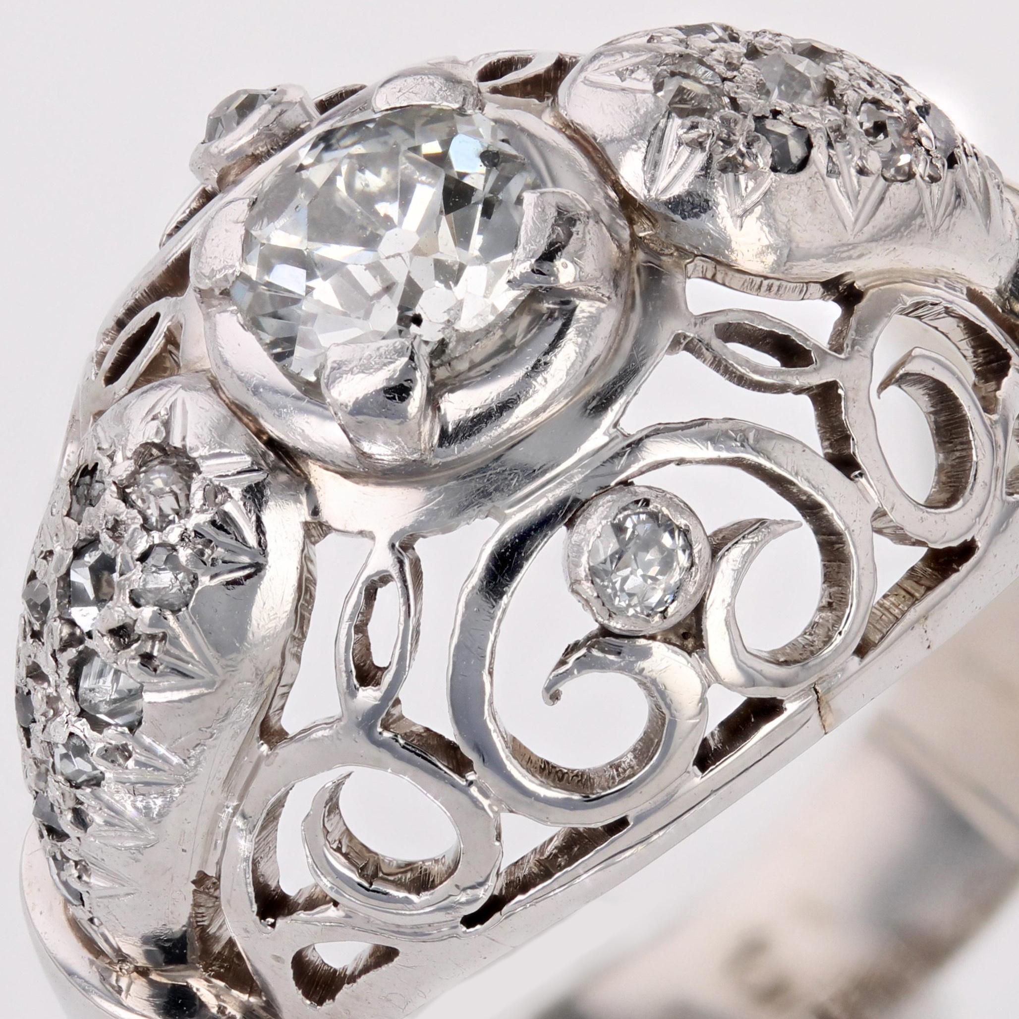 French 1960s Diamonds 18 Karat White Gold Openwork Dome Ring For Sale 4