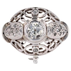Vintage French 1960s Diamonds 18 Karat White Gold Openwork Dome Ring