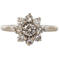 Retro French 1960s Diamonds 18 Karat White Gold Platinum Daisy Ring