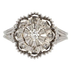French 1960s Diamonds 18 Karat White Gold Retro Ring