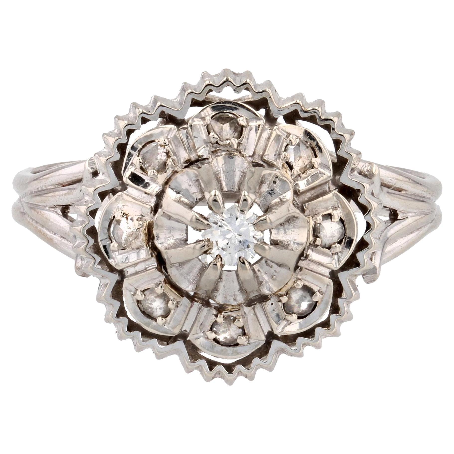 Französischer 1960er Jahre Diamanten 18 Karat Weißgold Retro Ring im Angebot
