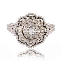 French 1960s Diamonds 18 Karat White Gold Retro Ring