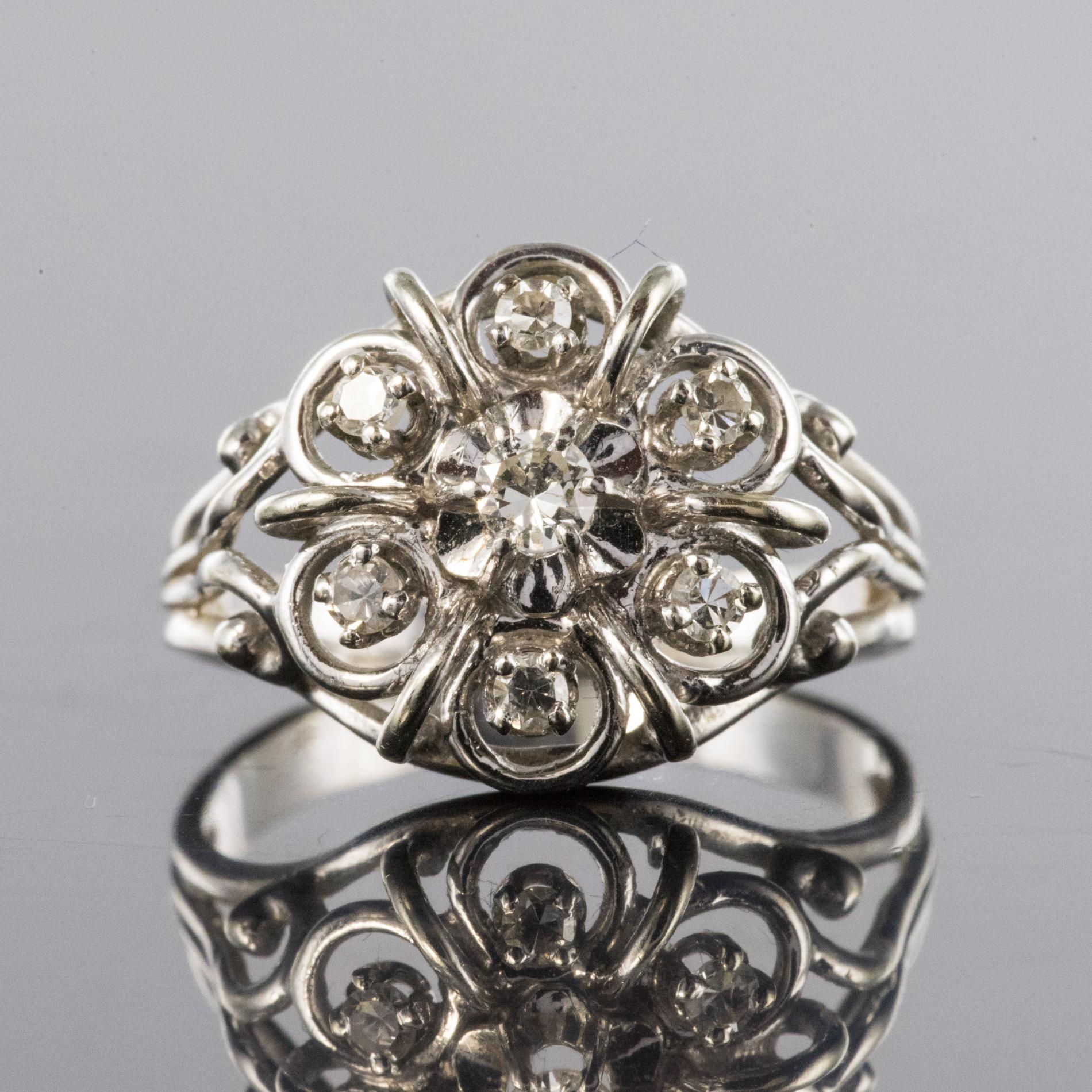 French 1960s Diamonds 18 Karat White Gold Thread Ring For Sale 4
