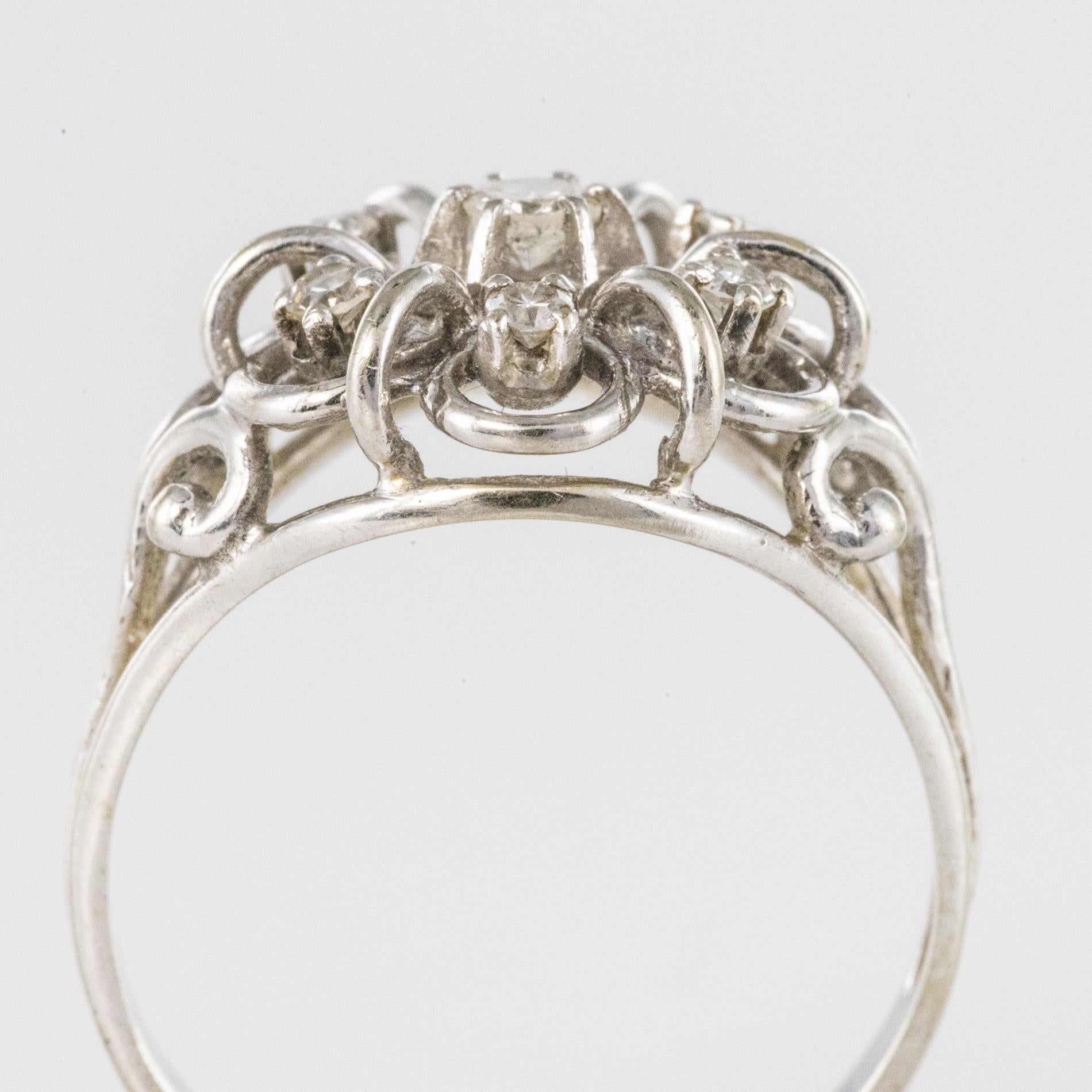 French 1960s Diamonds 18 Karat White Gold Thread Ring For Sale 5