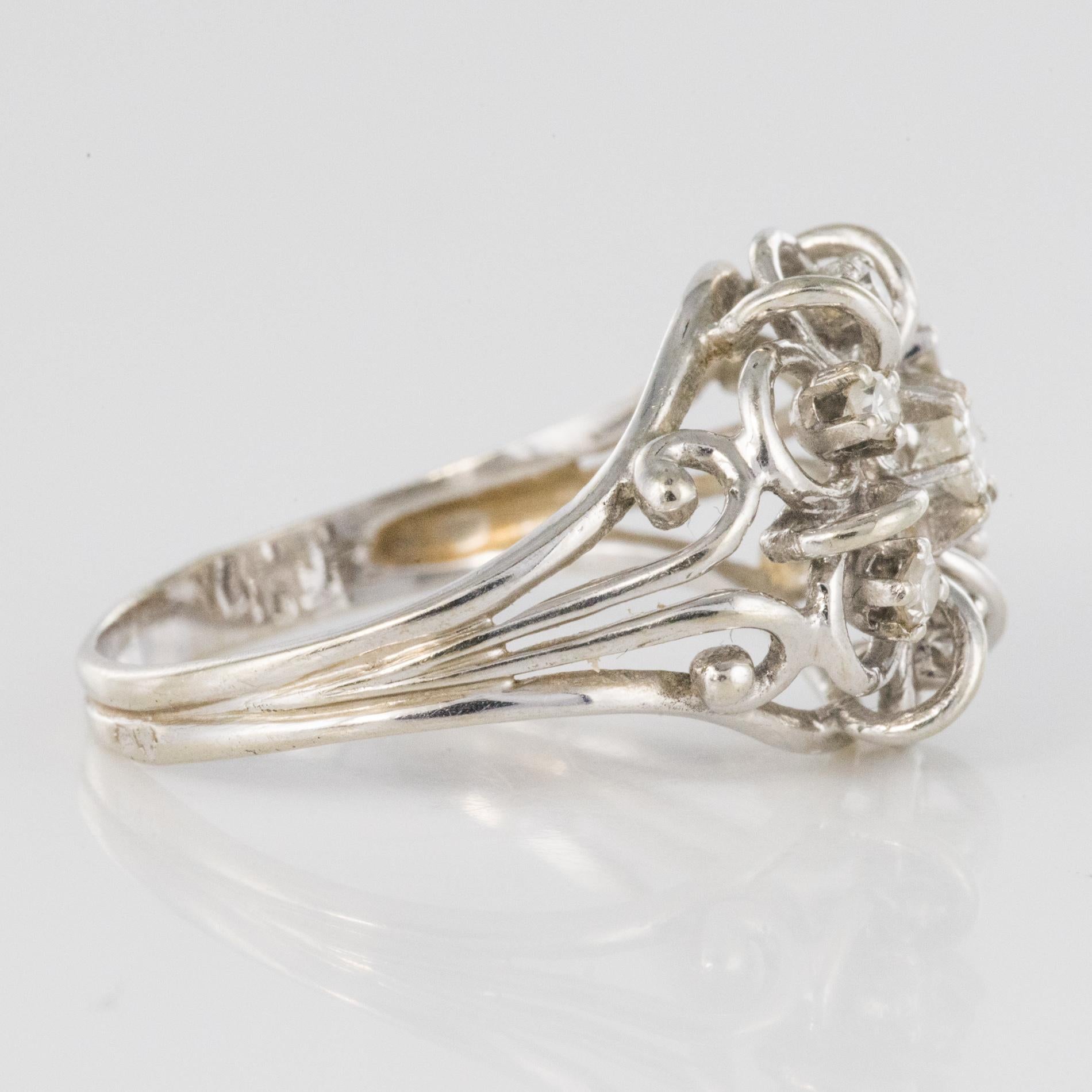 French 1960s Diamonds 18 Karat White Gold Thread Ring For Sale 6