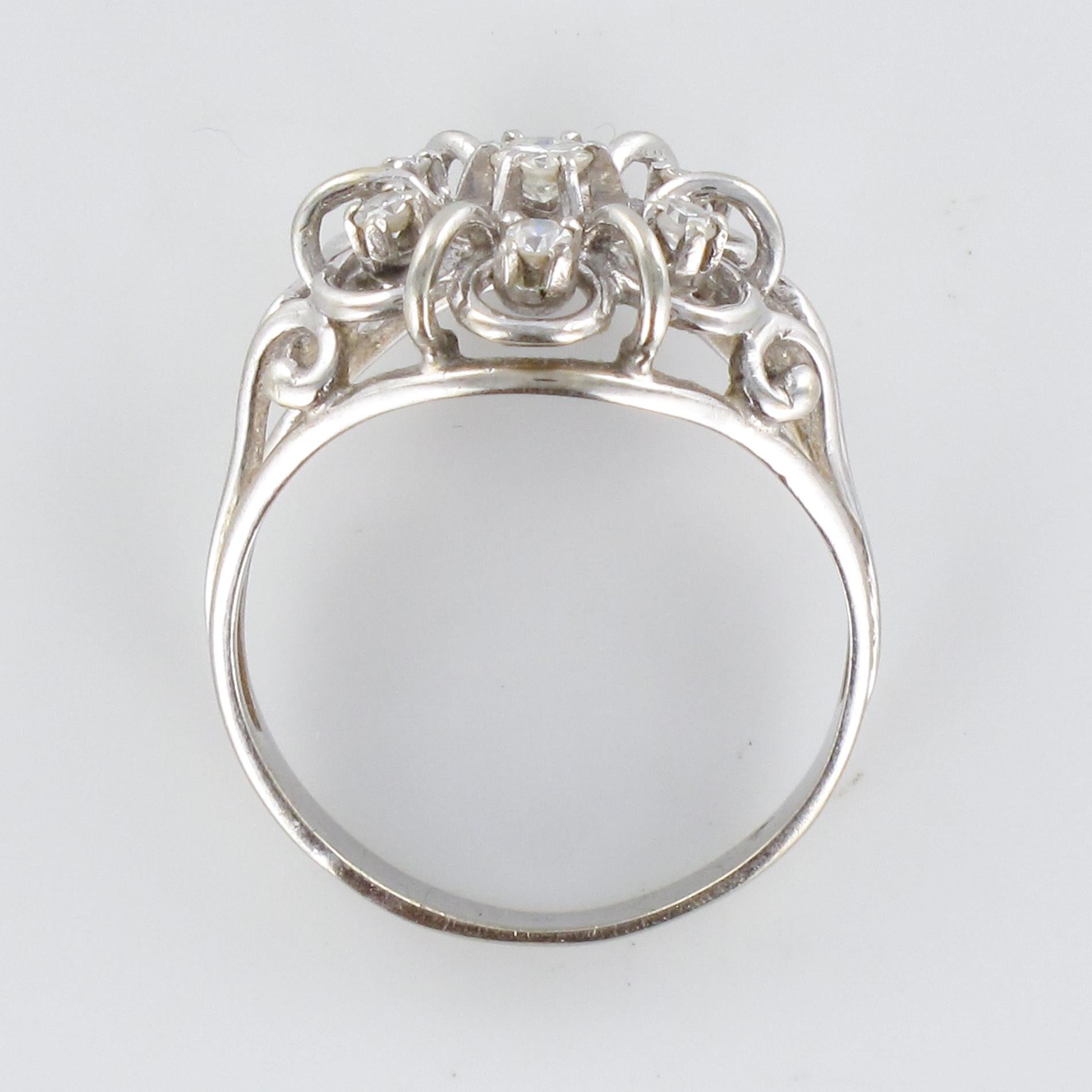 French 1960s Diamonds 18 Karat White Gold Thread Ring For Sale 8