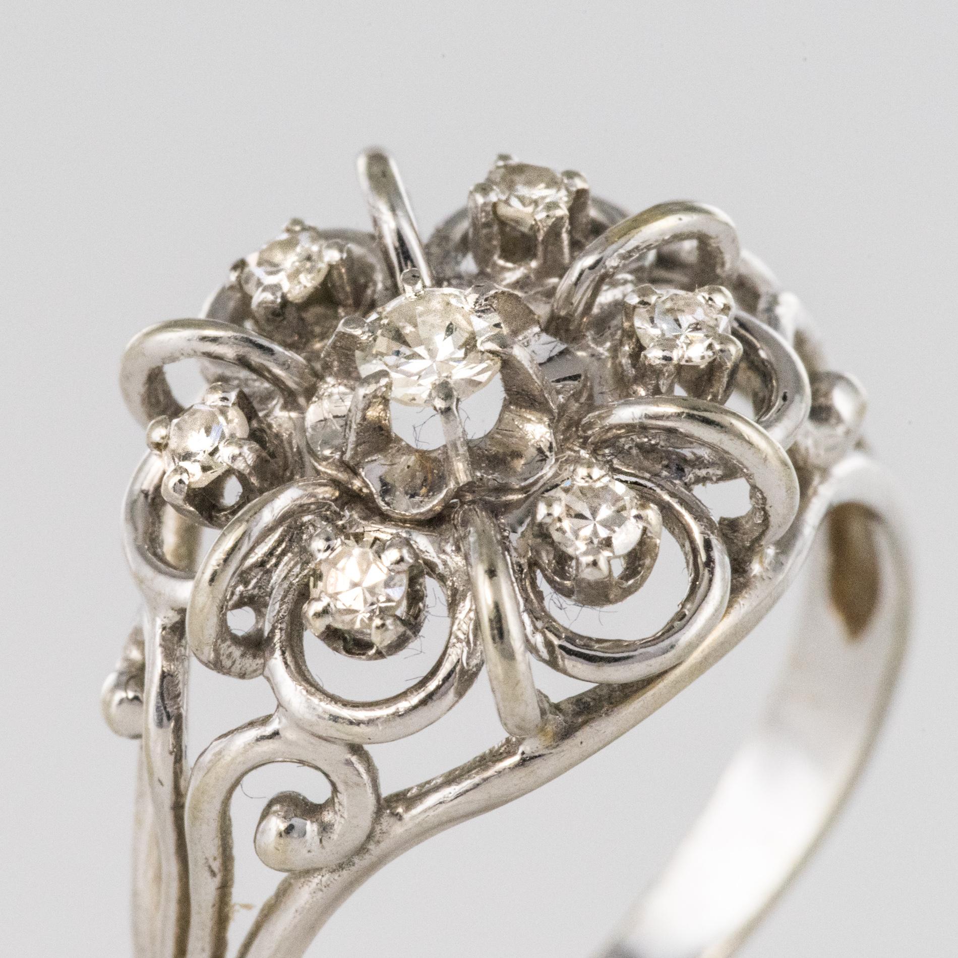 Bague à fil en or blanc 18 carats, diamants des années 1960 françaises Bon état - En vente à Poitiers, FR