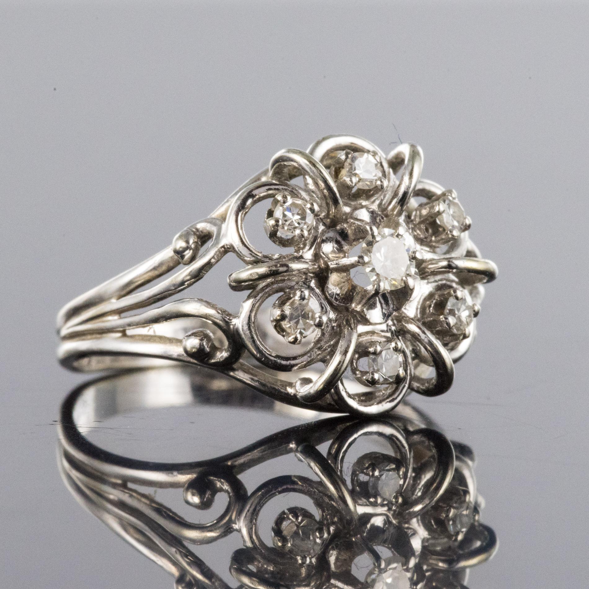 French 1960s Diamonds 18 Karat White Gold Thread Ring For Sale 1