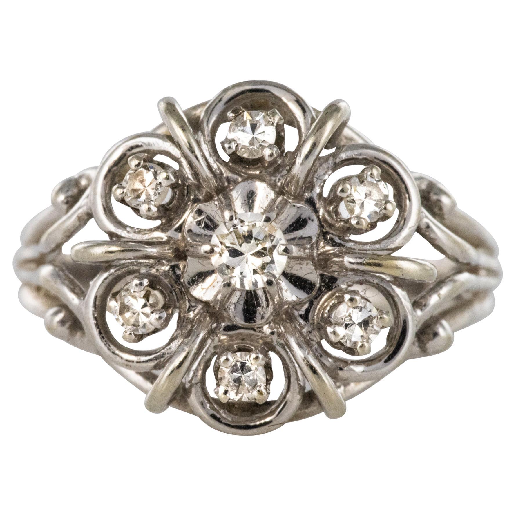 Bague à fil en or blanc 18 carats, diamants des années 1960 françaises en vente