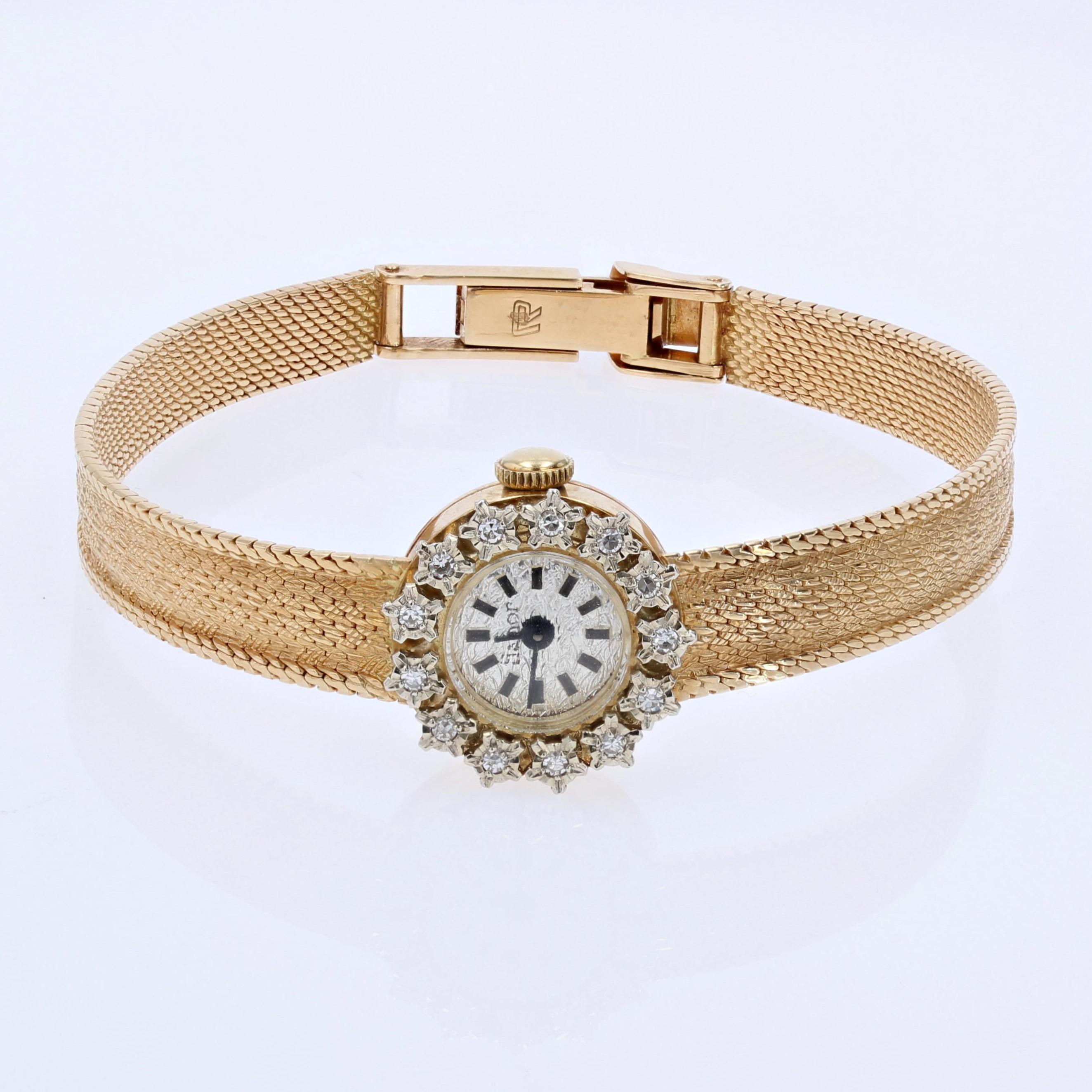 Round Cut French 1960s Diamonds 18 Karat Yellow Gold Lady's Watch