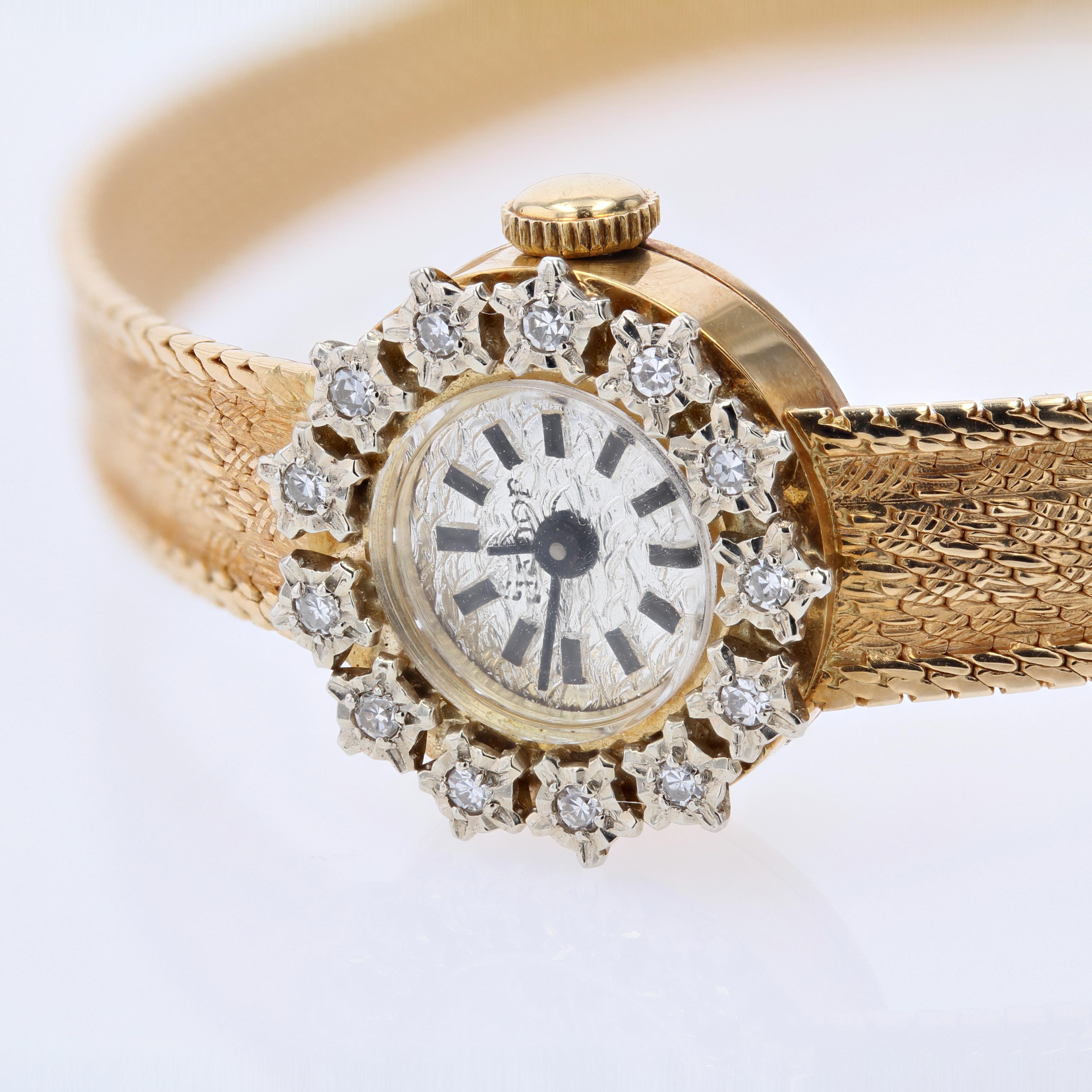 French 1960s Diamonds 18 Karat Yellow Gold Lady's Watch In Good Condition In Poitiers, FR