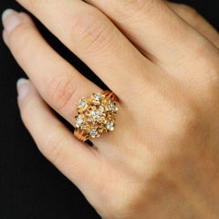 Französisch 1960er Jahre Diamanten 18 Karat Gelbgold Retro Blumen Ring