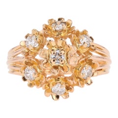Französisch 1960er Jahre Diamanten 18 Karat Gelbgold Retro Blumen Ring