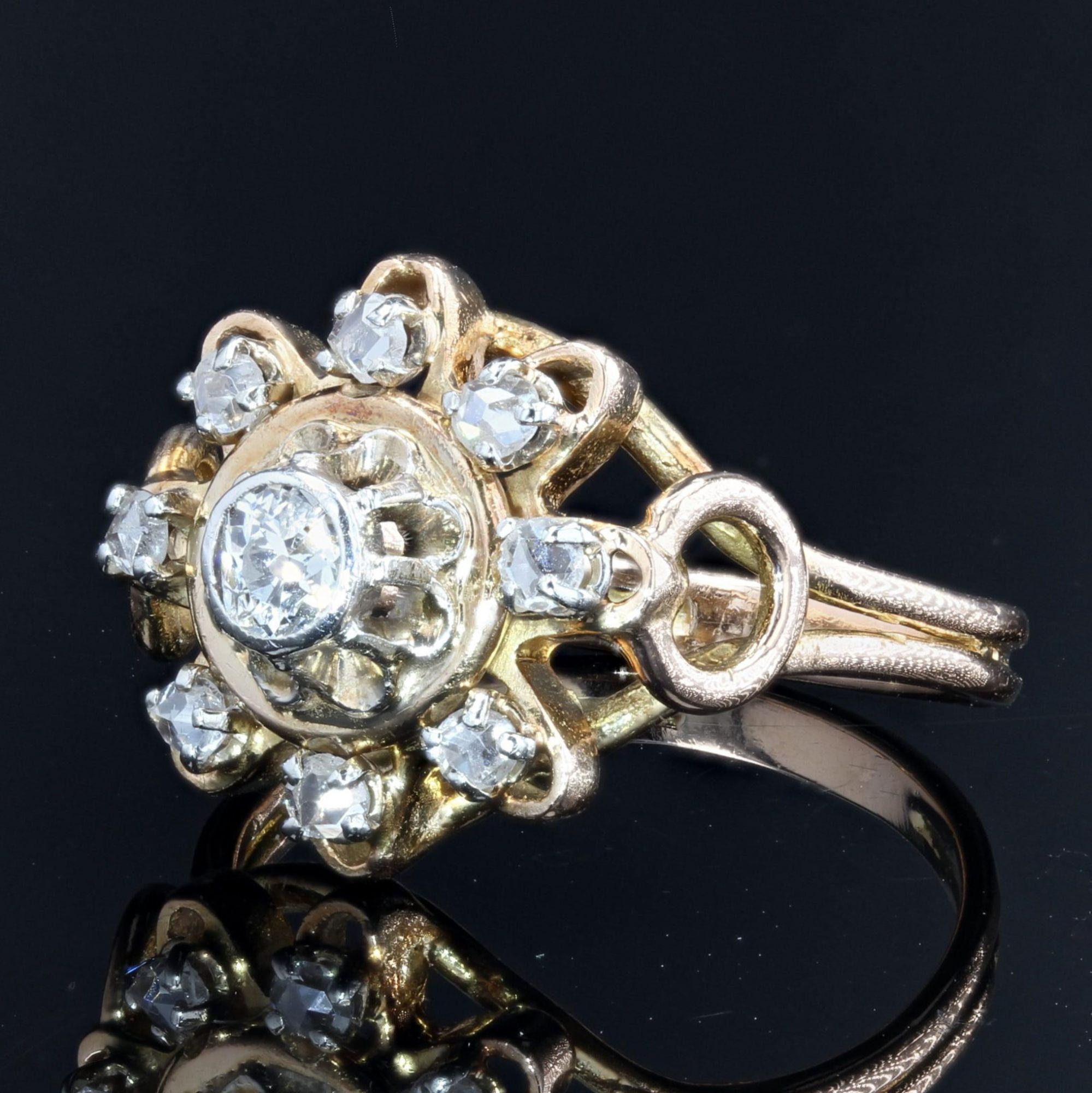 French 1960s Diamonds 18 Karats Yellow Gold Retro Ring In Good Condition For Sale In Poitiers, FR