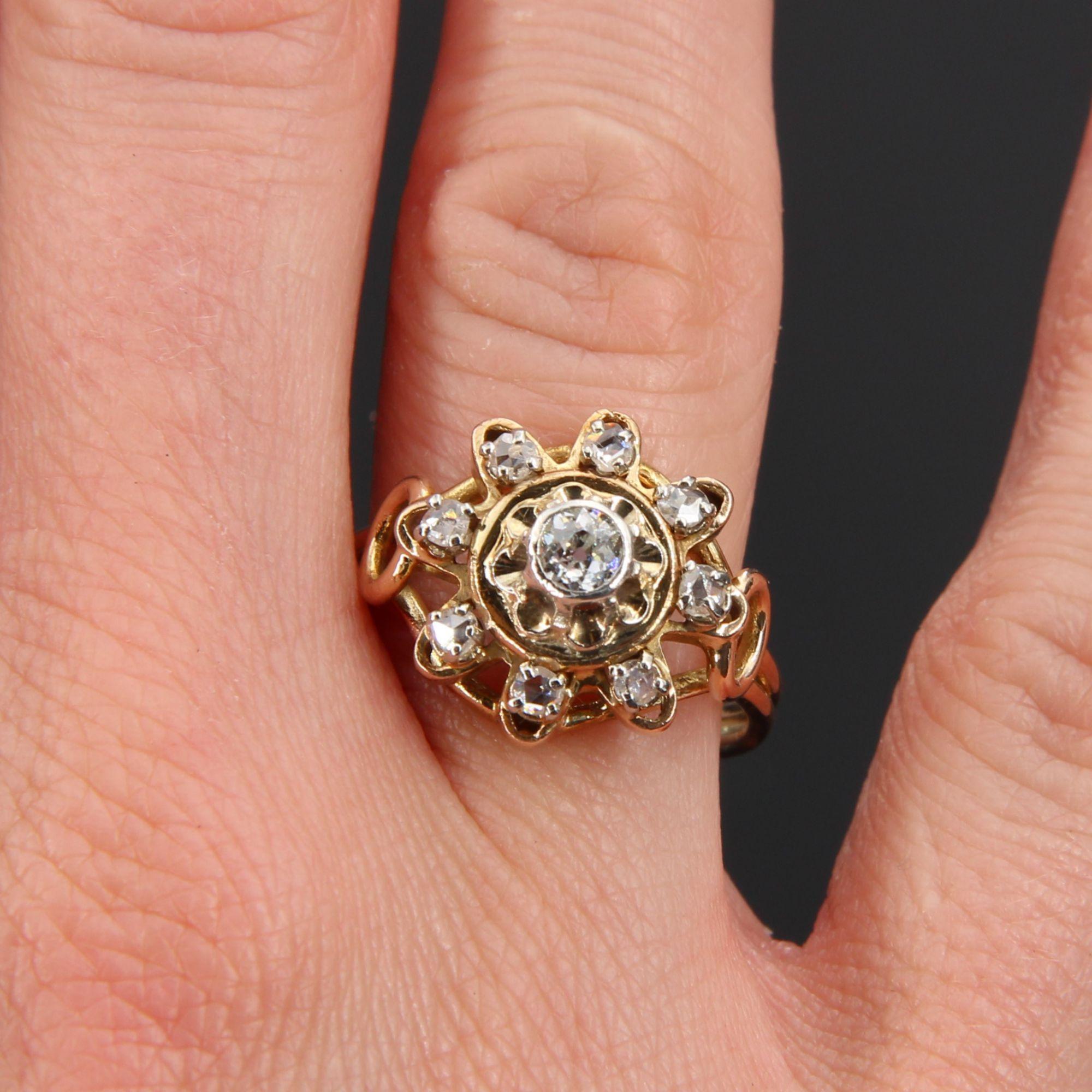 Women's French 1960s Diamonds 18 Karats Yellow Gold Retro Ring For Sale