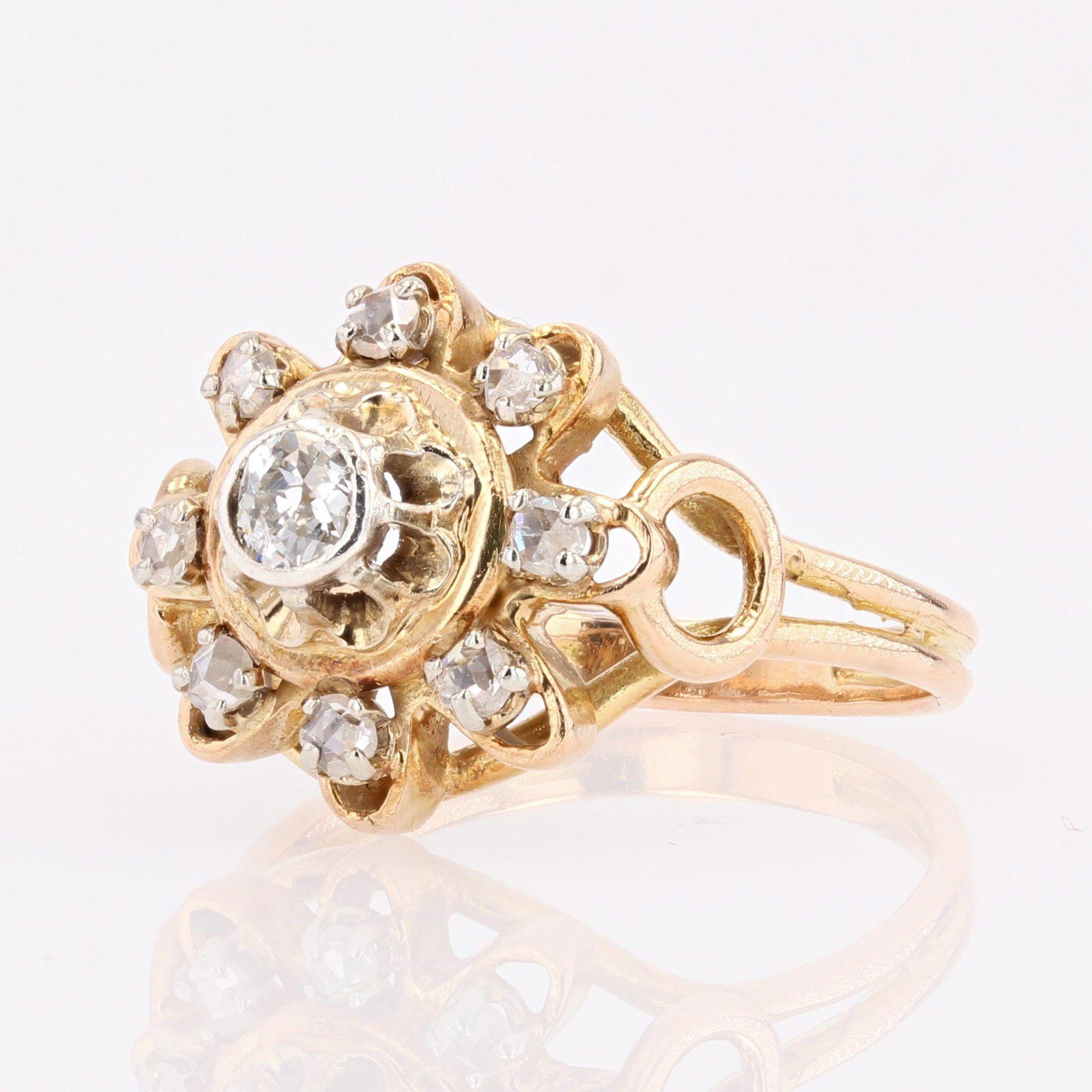Französischer 1960er Jahre Diamanten 18 Karat Gelbgold Retro Ring 1