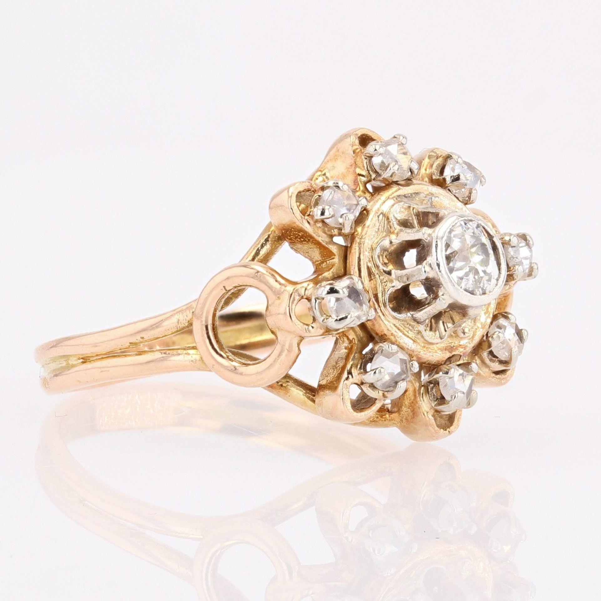 French 1960s Diamonds 18 Karats Yellow Gold Retro Ring For Sale 3