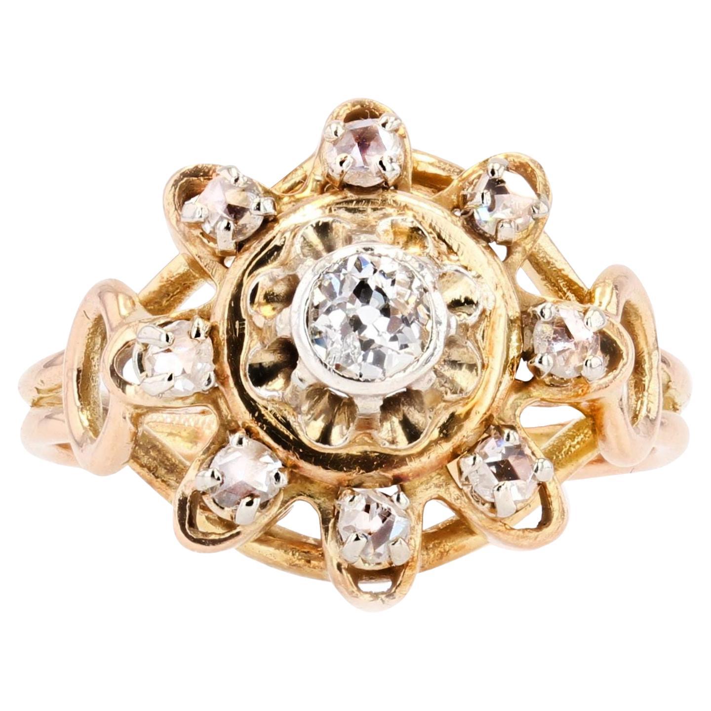Französischer Retro-Ring, 1960er Jahre, Diamanten, 18 Karat Gelbgold