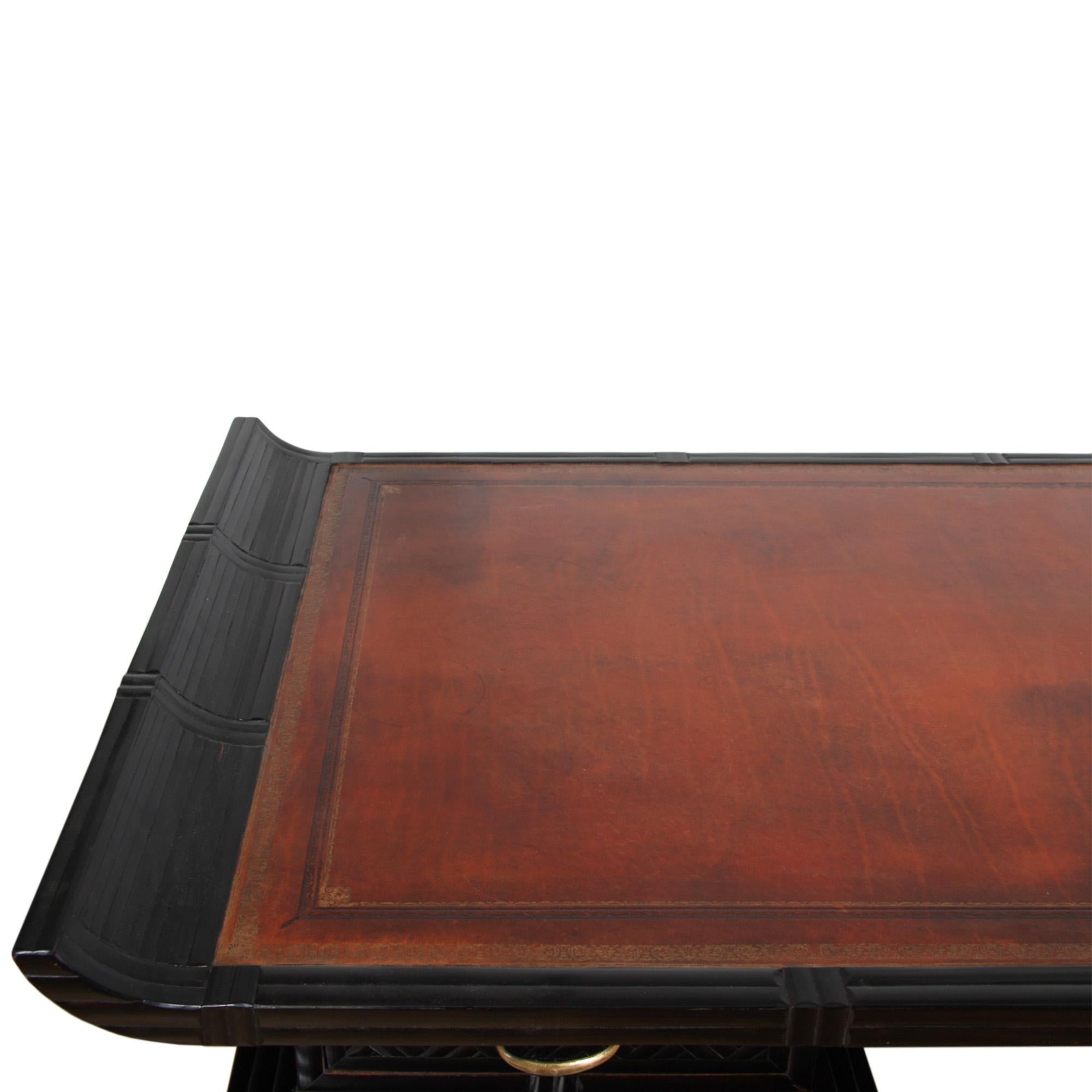 French 1960s Ebonised Bamboo Desk With Leather Top In Good Condition In London, GB