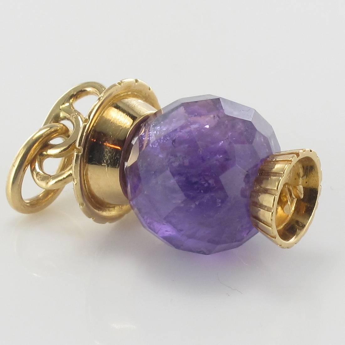 Bead French 1960s Faceted Amethyst 18 Karats Gold Lantern Pendant Charm For Sale