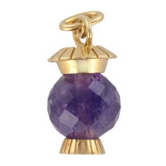 Vintage French 1960s Faceted Amethyst 18 Karats Gold Lantern Pendant Charm