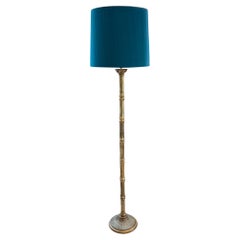 French 1960s Faux Bamboo Floor Lamp With Decorated Base