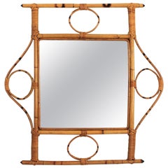 French 1960s Franco Albini style Bamboo and Rattan Rectangular Wall Mirror