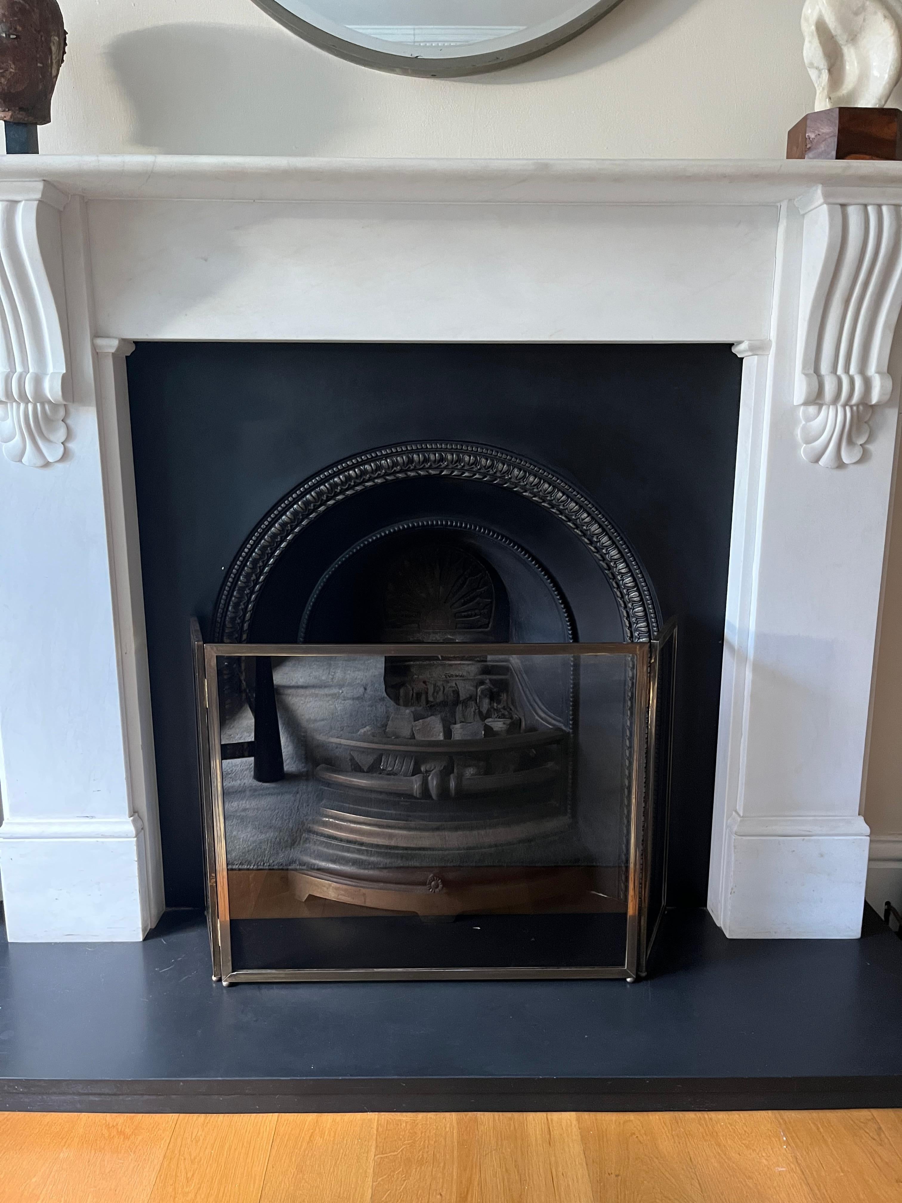 Very well made and elegant tinted glass and brass three fold Firescreen. French c.1960’s